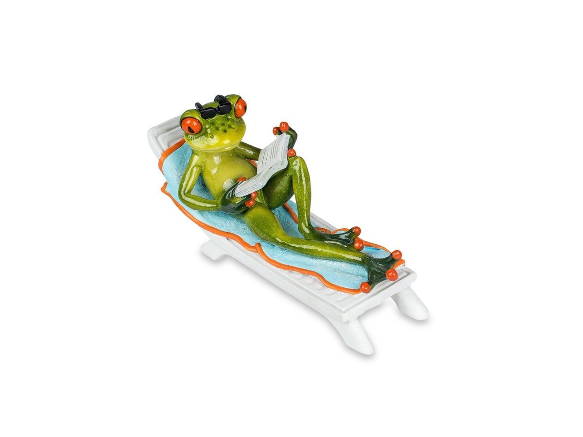 Deko-Figur Frosch auf Liege im Urlaub/ am Strand/ m. KOFFER Geschenke Formano