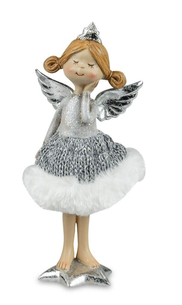 Deko Figur Engel „Princess“ 14/17/23,5cm silber m. Glitter Winterzeit Formano
