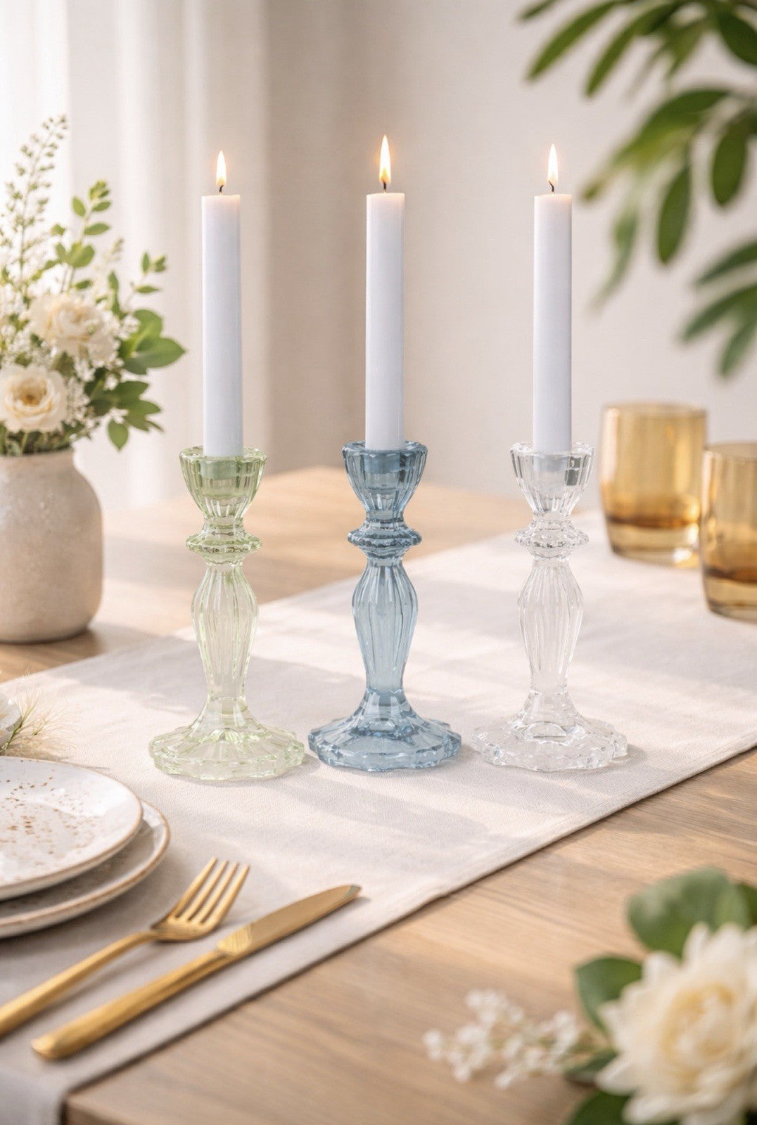Deko Kerzenleuchter Kristall-Style H. 16cm Stabkerzenhalter aus Glas formano
