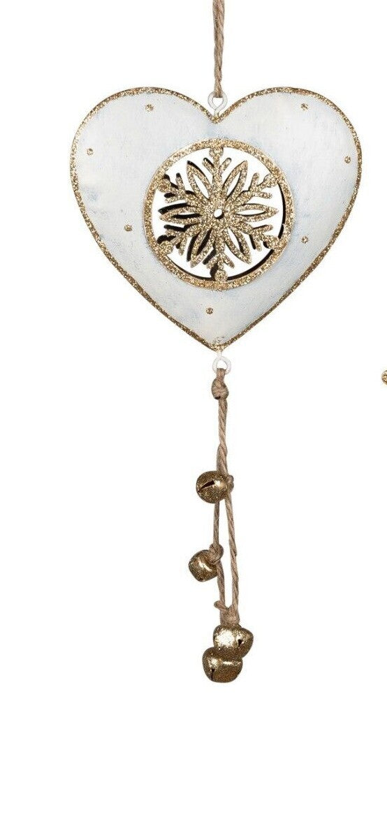 Deko Hänger Metall sort. 24cm creme-Gold m. Durchbruch Winterzeit Forman