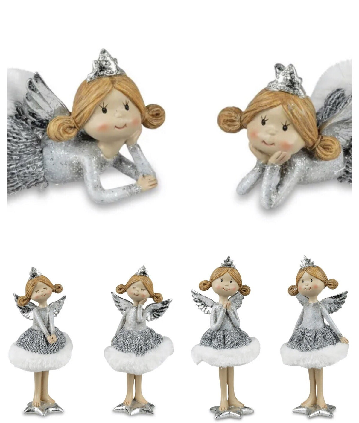 Deko Figur Engel „Princess“ 14/17/23,5cm silber m. Glitter Winterzeit Formano