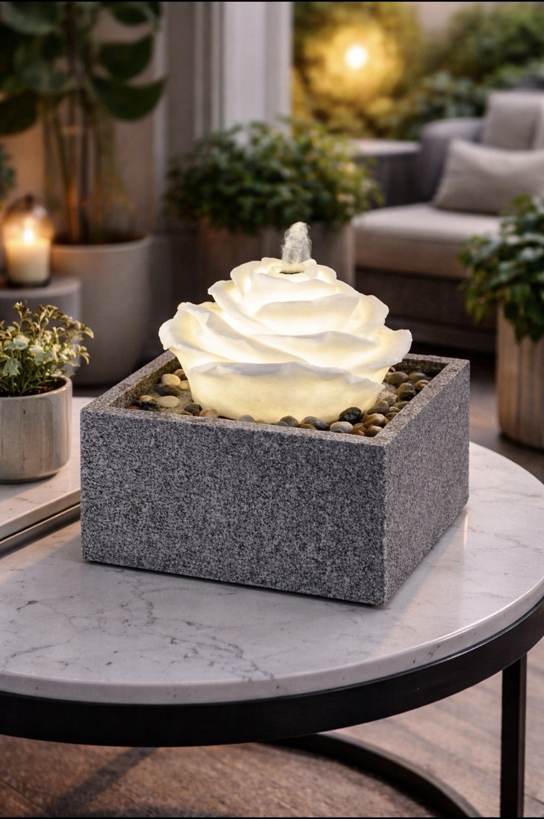 Deko Spring Brunnen H. 20 oder 28 cm ROSE m. LED-Licht für Innen & Außen Formano