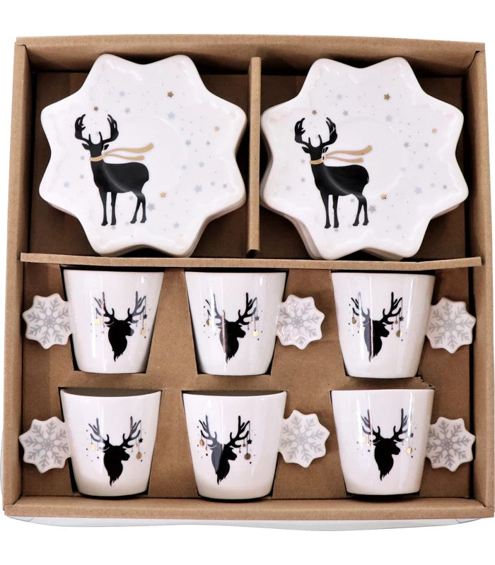 12 tlg. Espresso Set Xmas – 6 Tassen & 6 Unterteller, Porzellan Geschenkbox Hoff