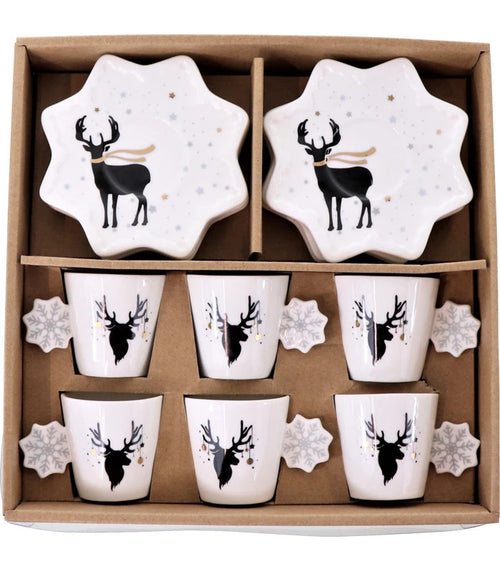 12 tlg. Espresso Set Xmas – 6 Tassen & 6 Unterteller, Porzellan Geschenkbox Hoff