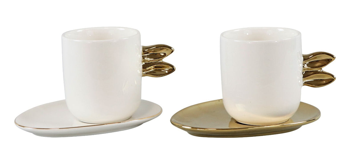 1x Tasse m. Untertasse "BUNNY" Untertasse weiß oder gold Auswahl Porzellan HOFF
