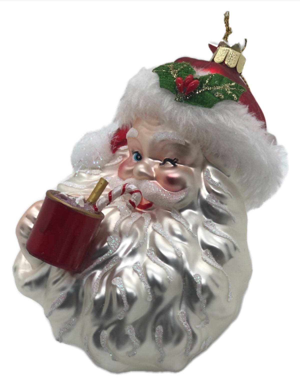 Anhänger Santa Kopf aus Glas 14cm Weihnachtsbaumkugel Ornament Kurt S. Adler