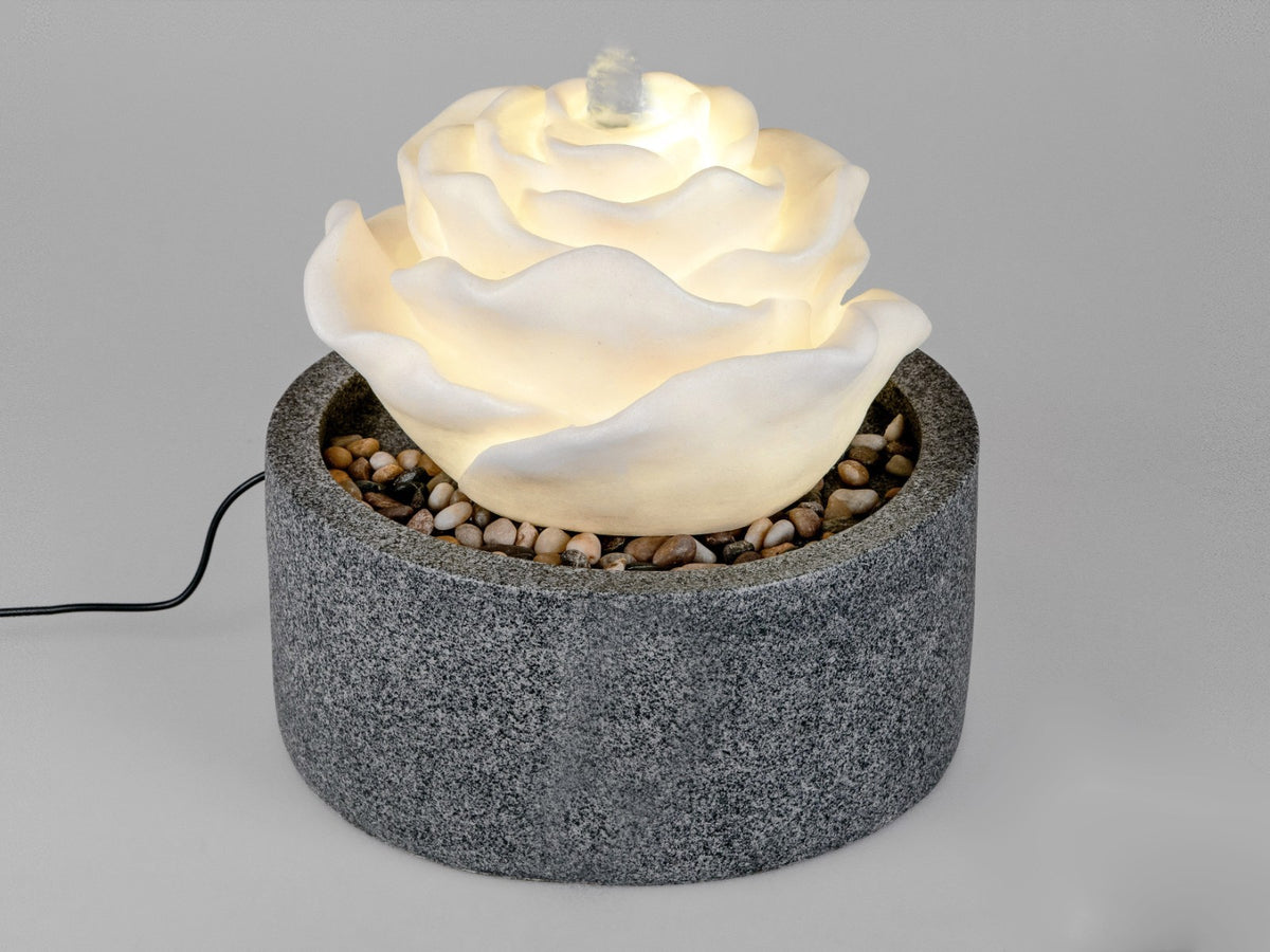 Deko Spring Brunnen H. 20 oder 28 cm ROSE m. LED-Licht für Innen & Außen Formano
