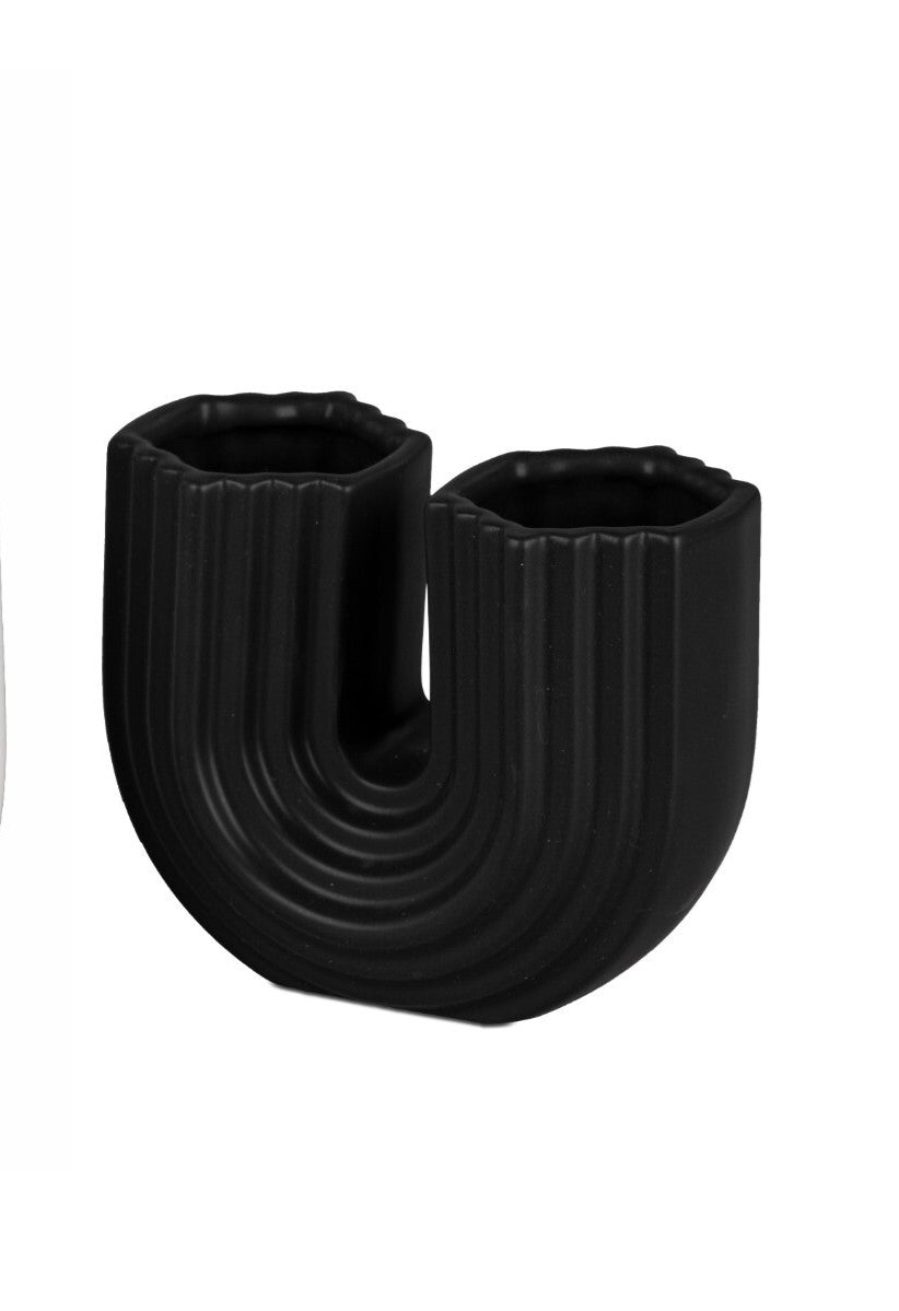 Deko Blumen-Vasen U-förmig sort. schwarz-weiß 15x12 cm Vase Modern Formano