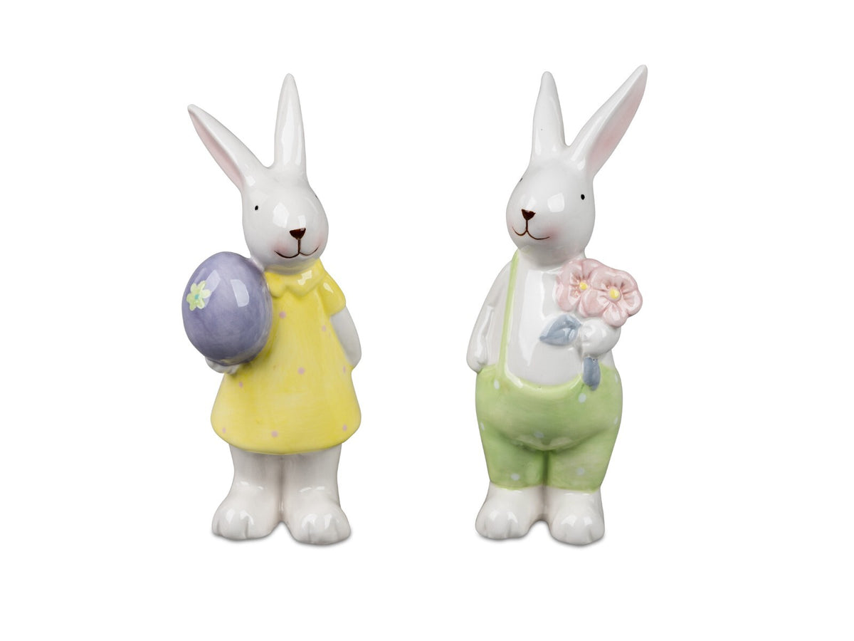 Deko-Figur Hase sort. 15cm mit Ei oder Blumen aus Keramik Frühjahr Dekor formano