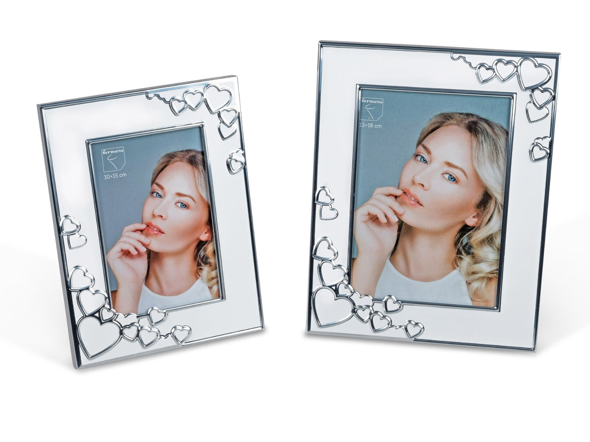 Fotorahmen Bilderrahmen für 10x15 oder 13x18 mit Herzen Weiß Silber formano