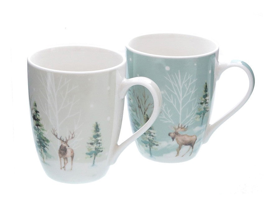 Becher 345 ml Winterwald Porzellan Tasse Motiv Hirsch Reh Formano