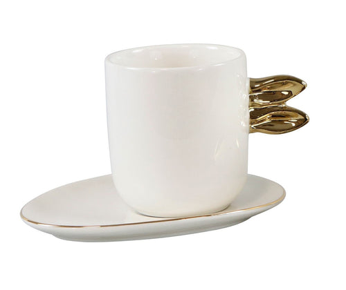 1x Tasse m. Untertasse "BUNNY" Untertasse weiß oder gold Auswahl Porzellan HOFF