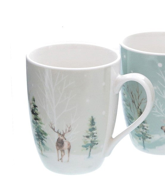 Becher 345 ml Winterwald Porzellan Tasse Motiv Hirsch Reh Formano
