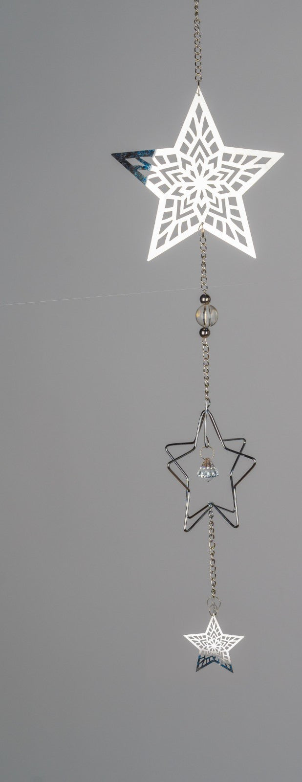 Deko Hänger Stern sort. 3D L. 51cm silber aus Edelstahl + Glas Formano