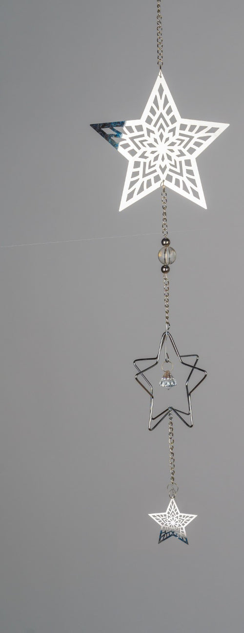 Deko Hänger Stern sort. 3D L. 51cm silber aus Edelstahl + Glas Formano