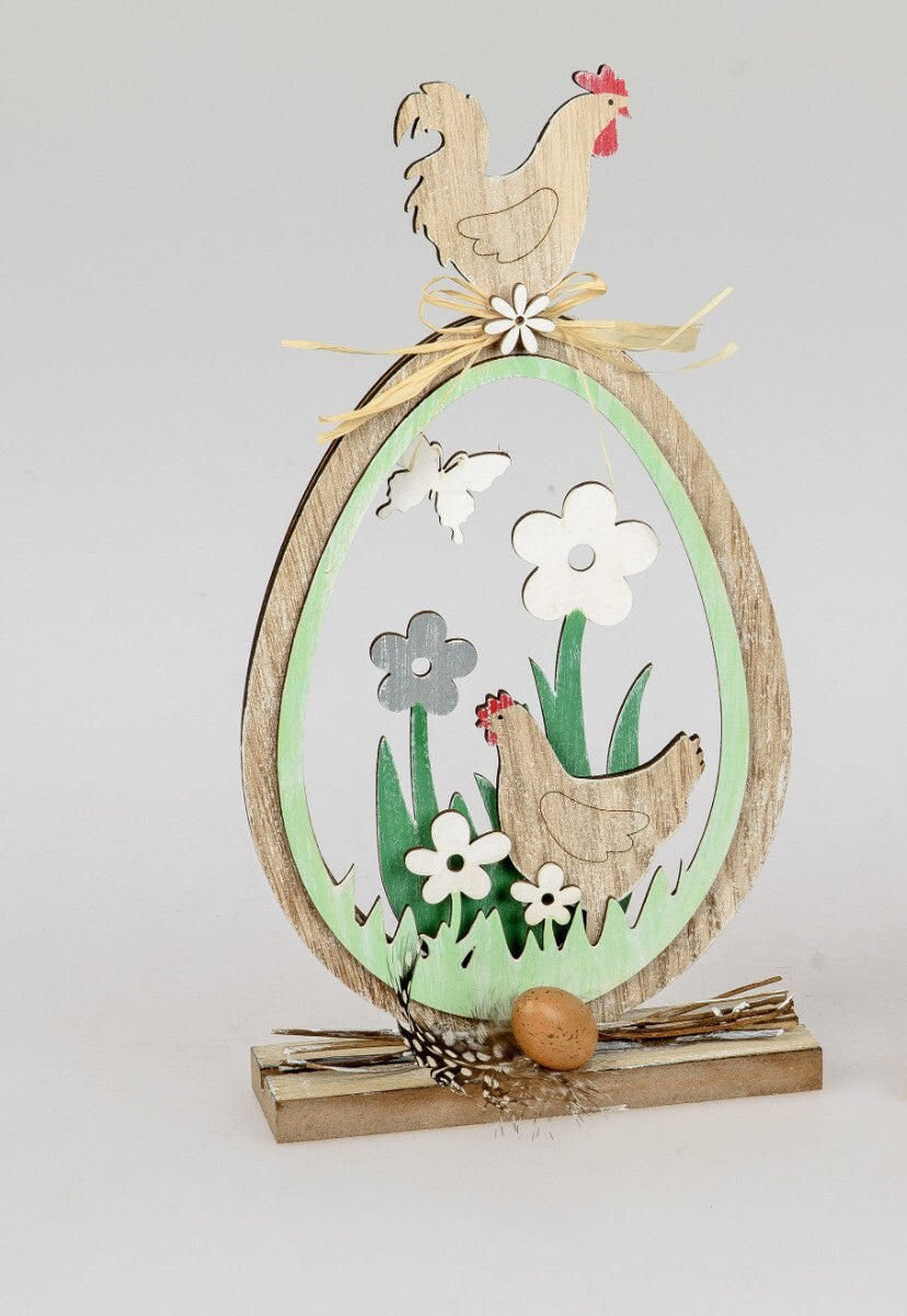 Deko-Ei Aufsteller H. 28cm aus Holz mit Huhn und Blumen Frühjahr/Ostern Formano