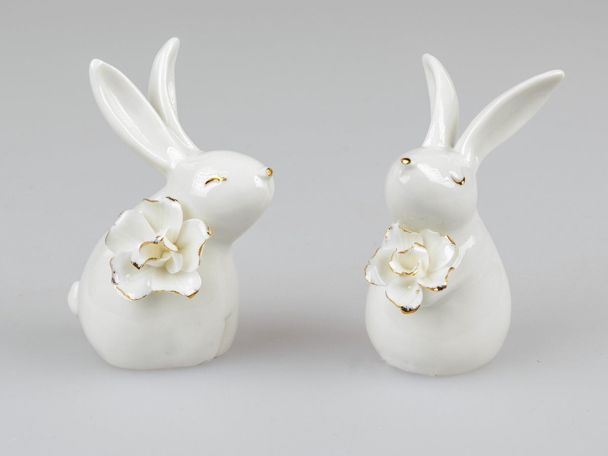 Deko Figur Hase m. Blüte sort. Porzellan H. 10cm Frühjahr Formano