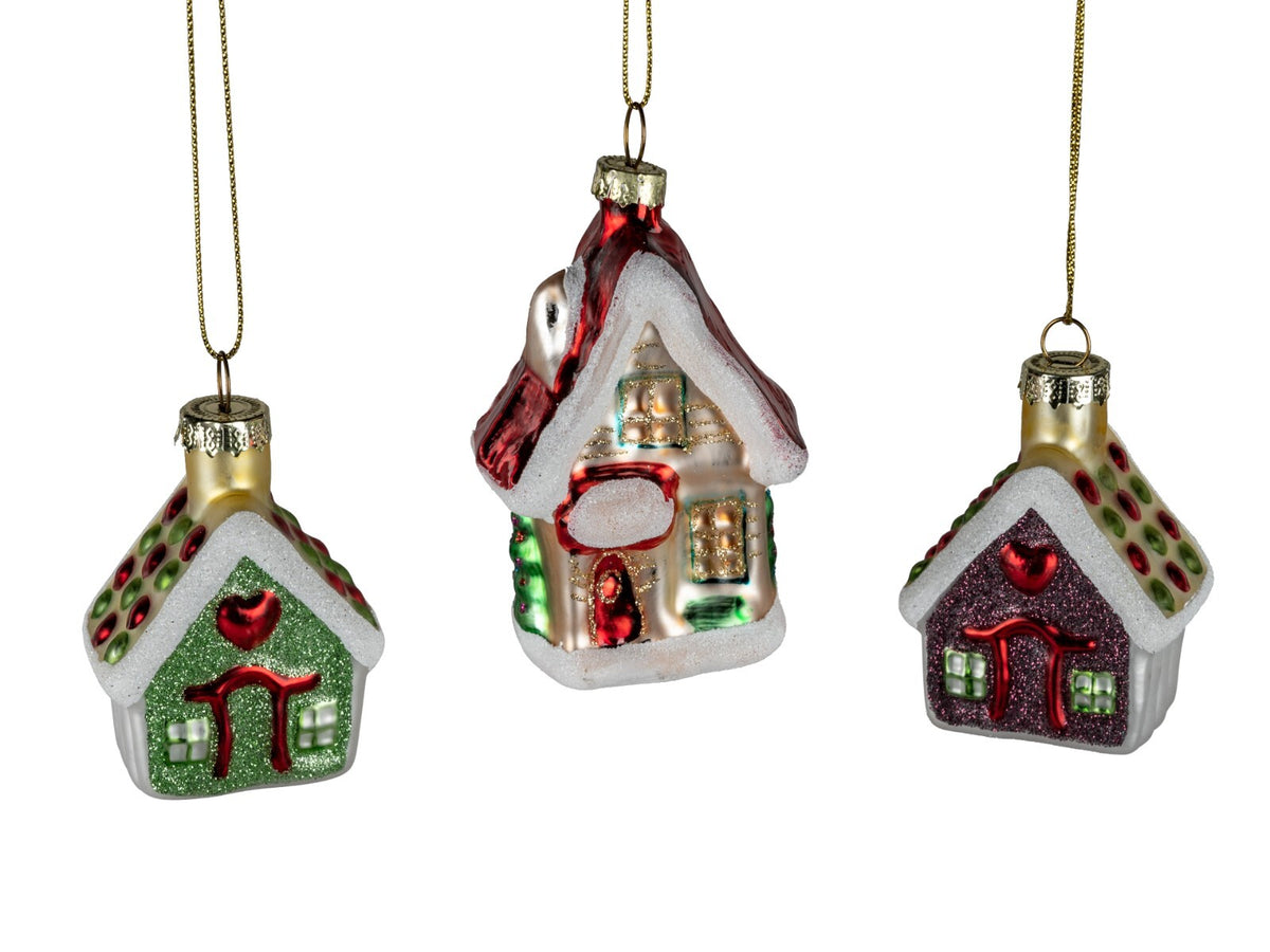 Christbaumschmuck Häuser sort. Glas 8,5 cm Weihnachtsbaum Anhänger Kugel Formano