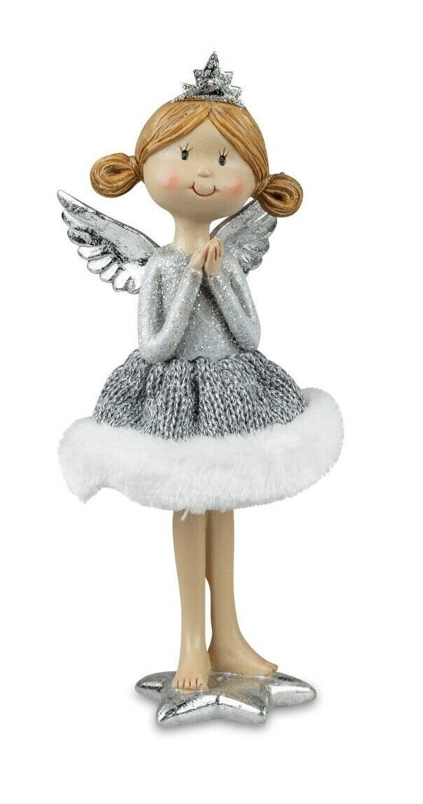 Deko Figur Engel „Princess“ 14/17/23,5cm silber m. Glitter Winterzeit Formano