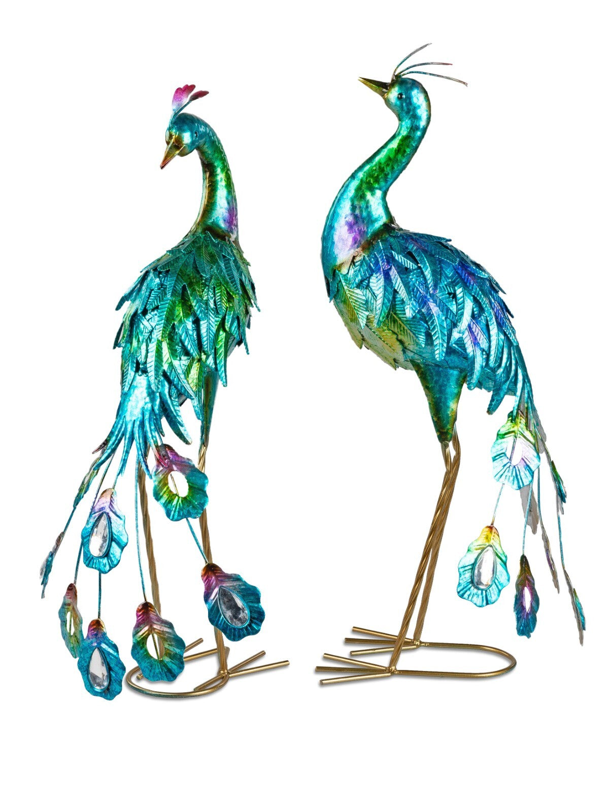 Dekofiguren Pfau stehend H. 60cm handbemalt aus Metall Sommerzeit Formano