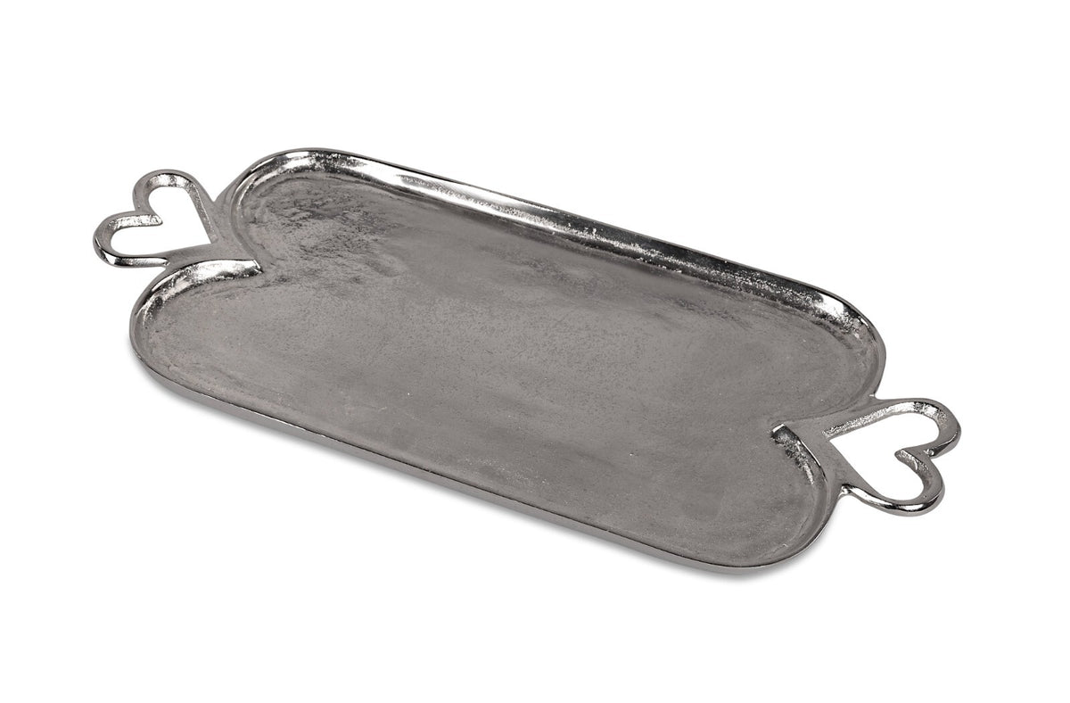 Deko Tablett 20x37cm - 25x51cm mit Herz-Griff aus Aluminium formano