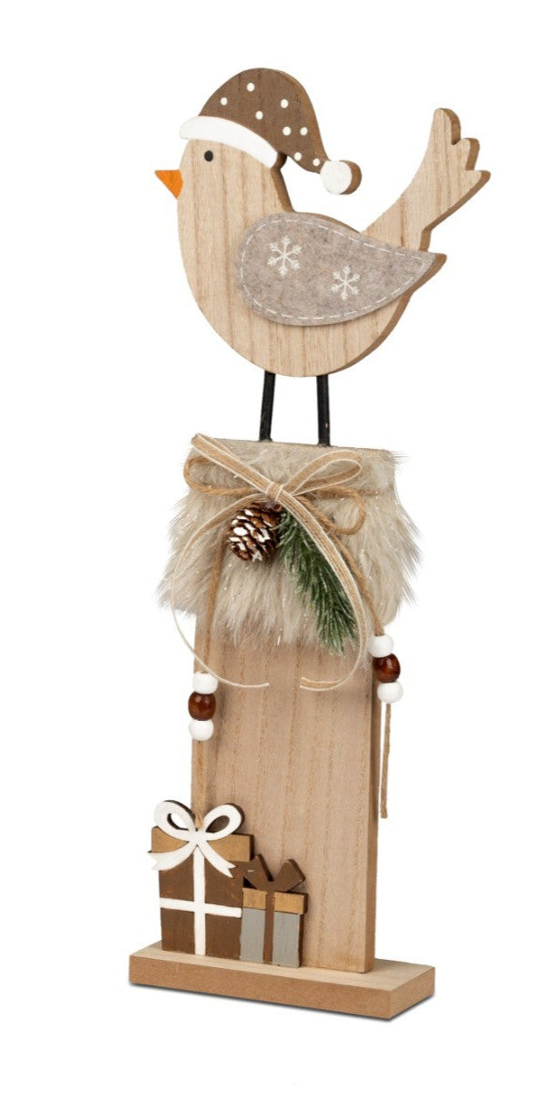 Deko Holzvögel mit Wintermütze 28cm oder 39,5cm – Natur Winter Deko Formano