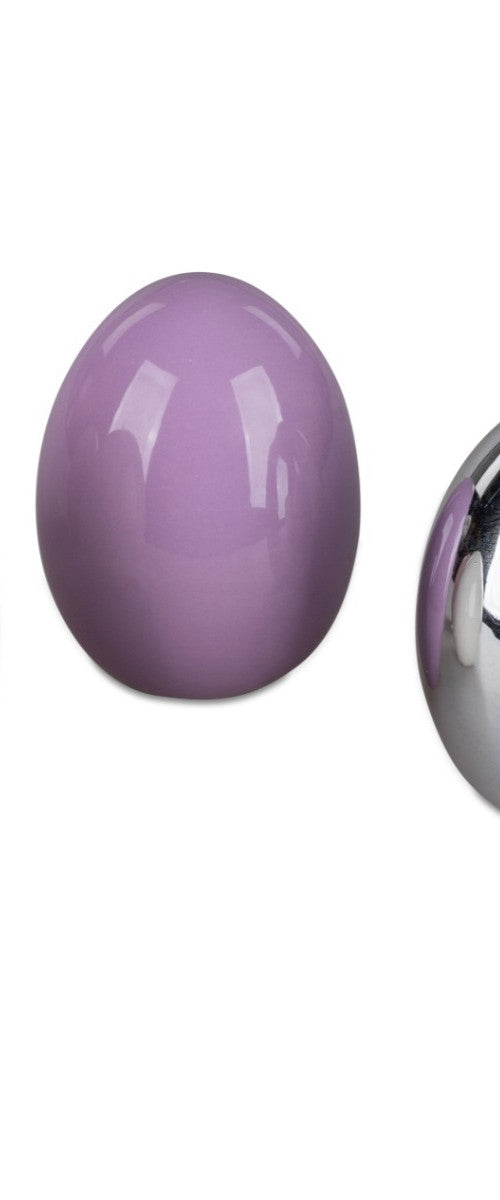 Deko-Eier Keramik H. 11 cm – Pastell Rosa Weiß Lila Silber Spiegelglanz Formano