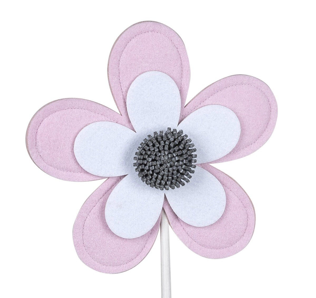 Deko-Filz Blume H. 56cm auf Fuß mit Holz-Sockel grün-rosa sort. Formano
