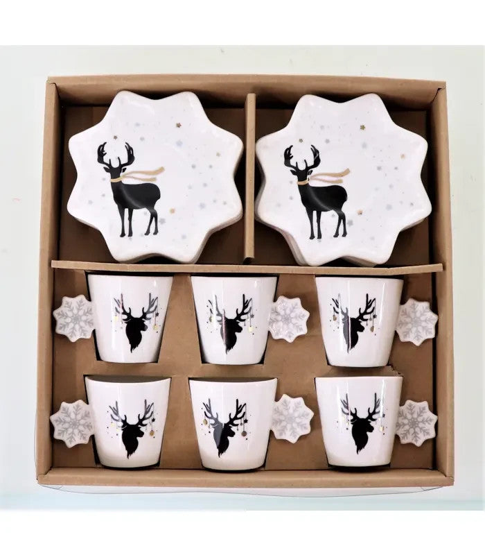 12 tlg. Espresso Set Xmas – 6 Tassen & 6 Unterteller, Porzellan Geschenkbox Hoff