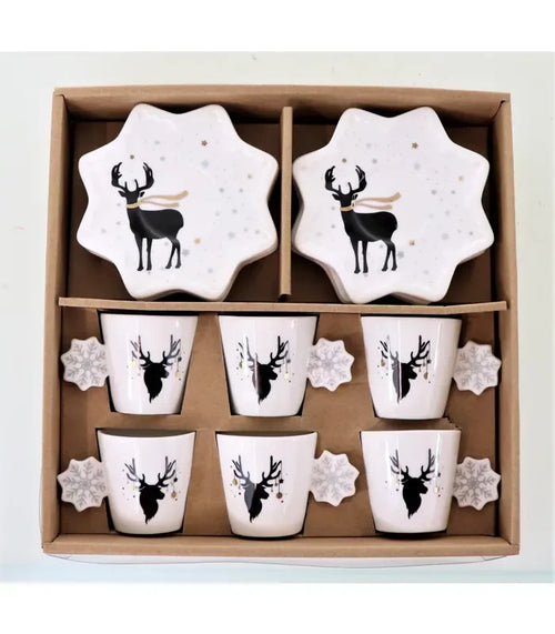 12 tlg. Espresso Set Xmas – 6 Tassen & 6 Unterteller, Porzellan Geschenkbox Hoff