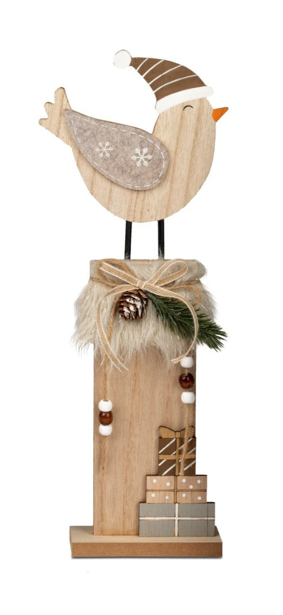 Deko Holzvögel mit Wintermütze 28cm oder 39,5cm – Natur Winter Deko Formano