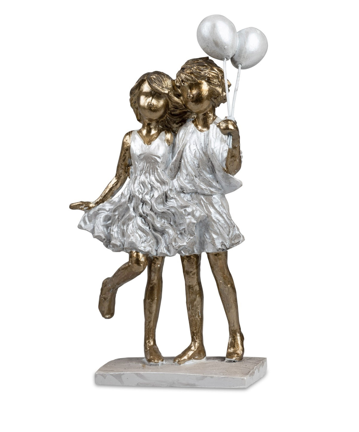 Deko - Figur Kinderpaar mit Ballons stehend H. 19cm Gold metallic Formano
