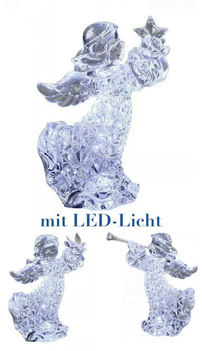 LED-Weihnachtsengel mit Stern – Acryl in Diamant-Optik, 16 cm