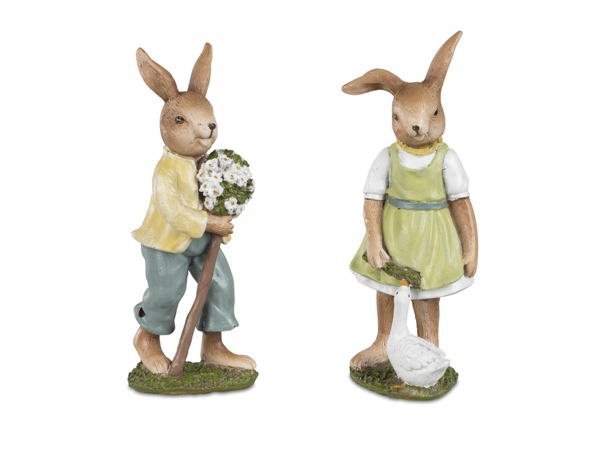 2er Set Dekofiguren Oster Hasen H. 16,5-17cm aus Kunststein Formano