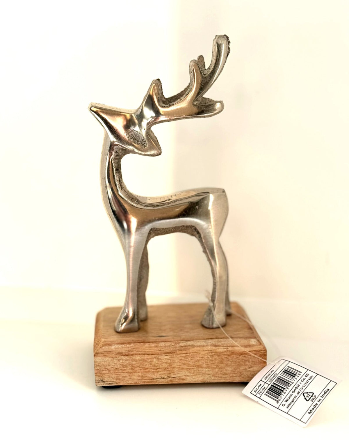 Deko-Figur Hirsch 17 cm Aufsteller Alu - Mangoholz Winterzeit G.Wurm