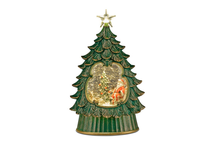 LED-Schneekugel „Weihnachtsbaum“ – Grün-Gold, 26 cm