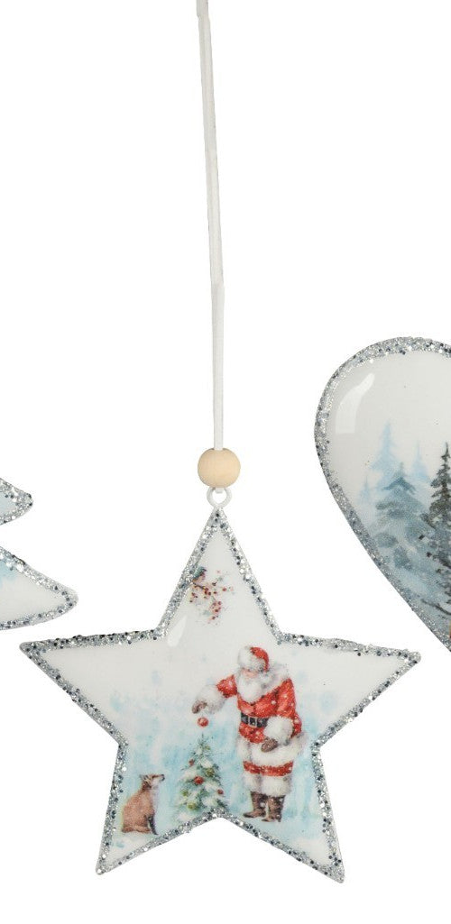Hänger Herz Stern Tanne Kugel 12 cm Metall Weiß Silber Glitzer Winter Formano