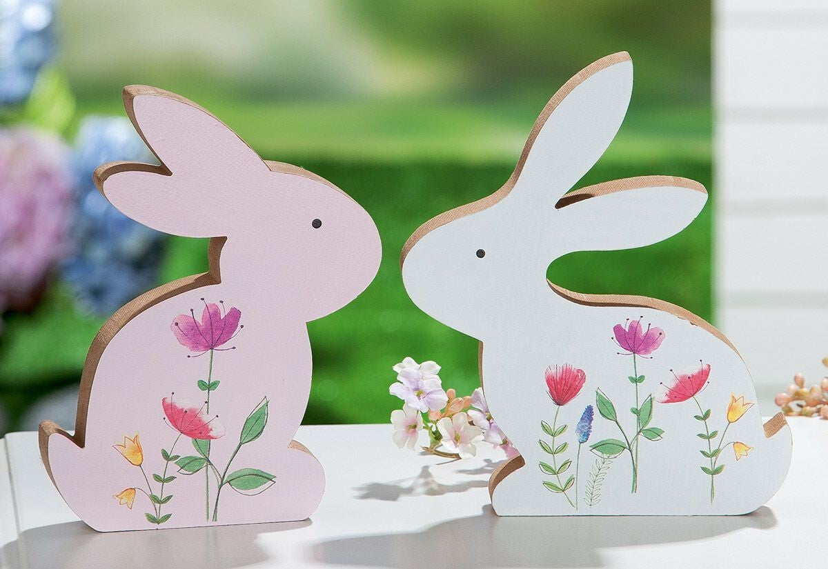 Deko-Figur Holz Hase 17cm sort. weiß oder rosa Oster Frühjahr Oster-Deko GILDE
