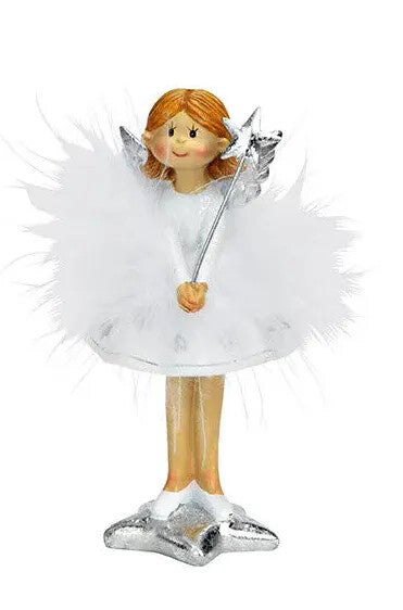 Deko Engel Figur H.11cm sort. mit Stern Feder Weiß Winterdeko G.Wurm