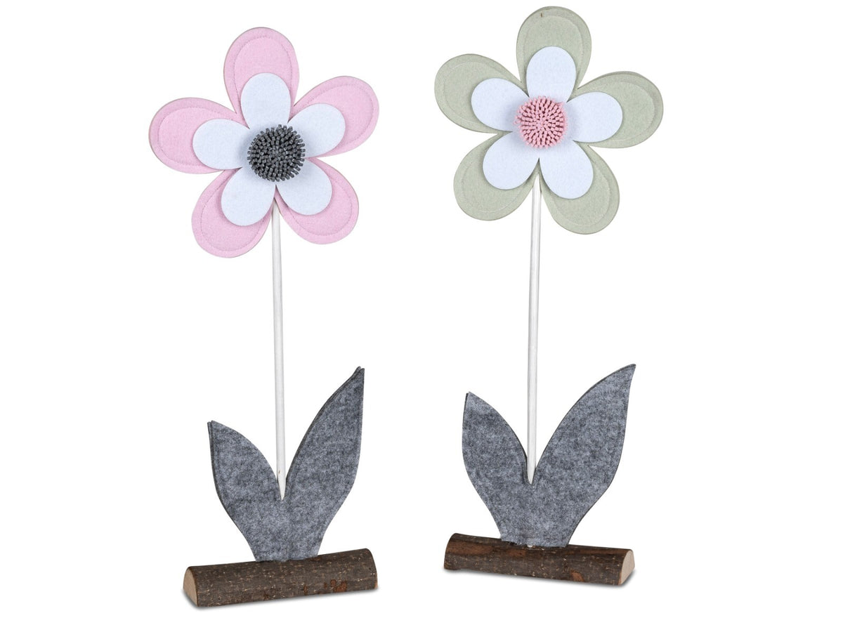 Deko-Filz Blume H. 56cm auf Fuß mit Holz-Sockel grün-rosa sort. Formano