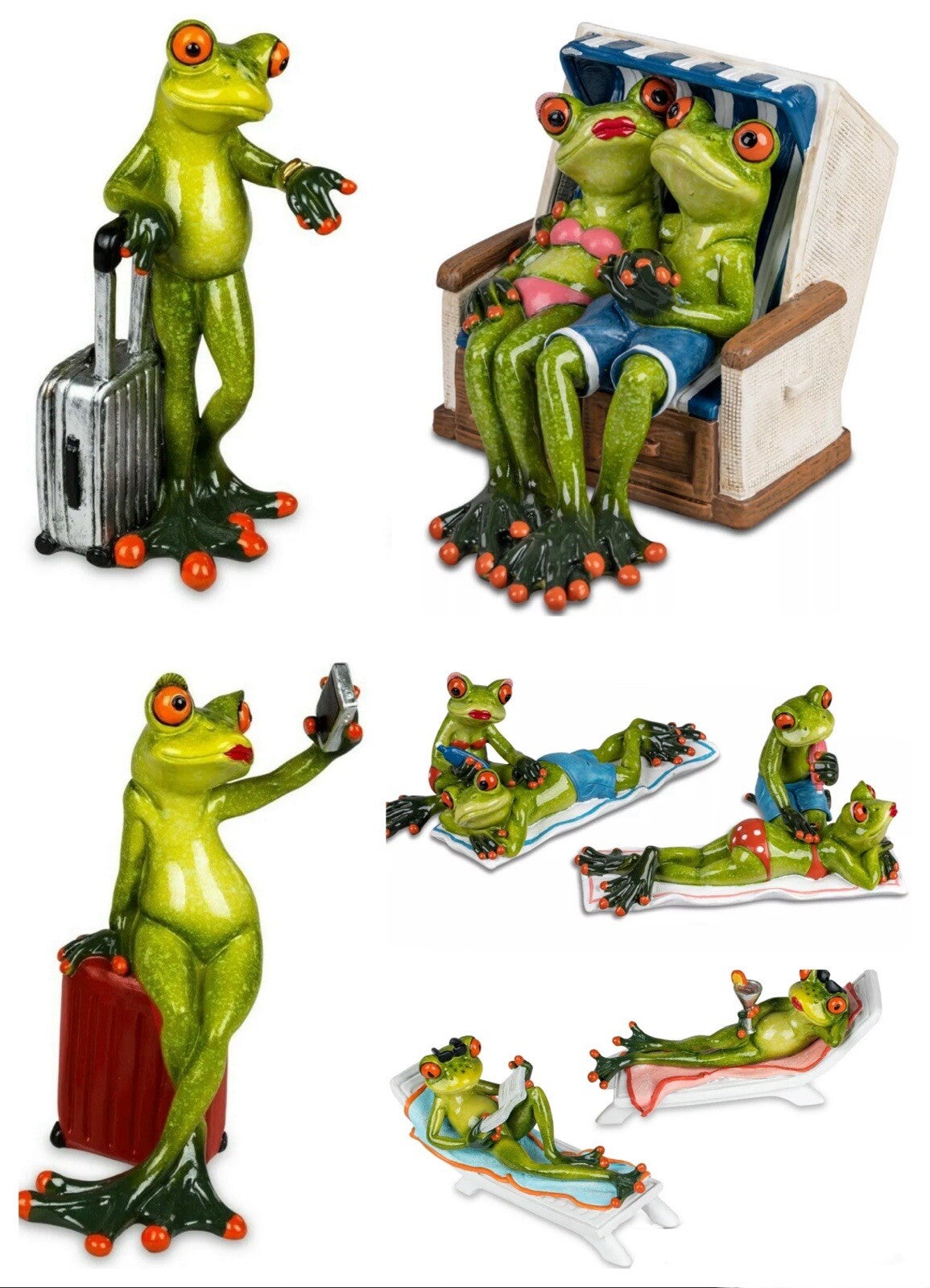 Deko-Figur Frosch auf Liege im Urlaub/ am Strand/ m. KOFFER Geschenke Formano