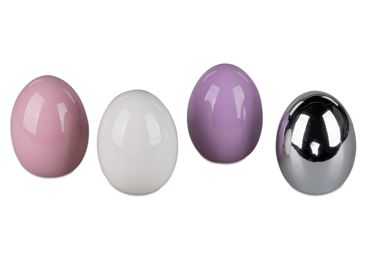 Deko-Eier Keramik H. 11 cm – Pastell Rosa Weiß Lila Silber Spiegelglanz Formano