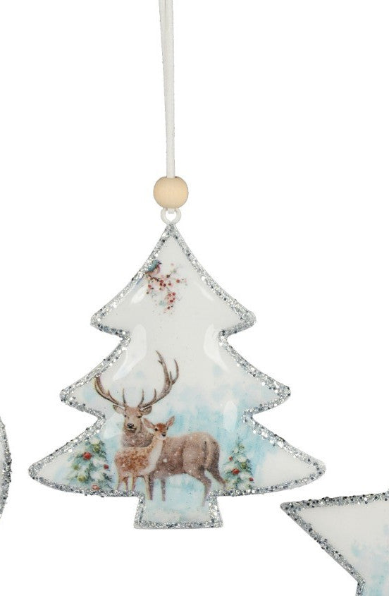 Hänger Herz Stern Tanne Kugel 12 cm Metall Weiß Silber Glitzer Winter Formano