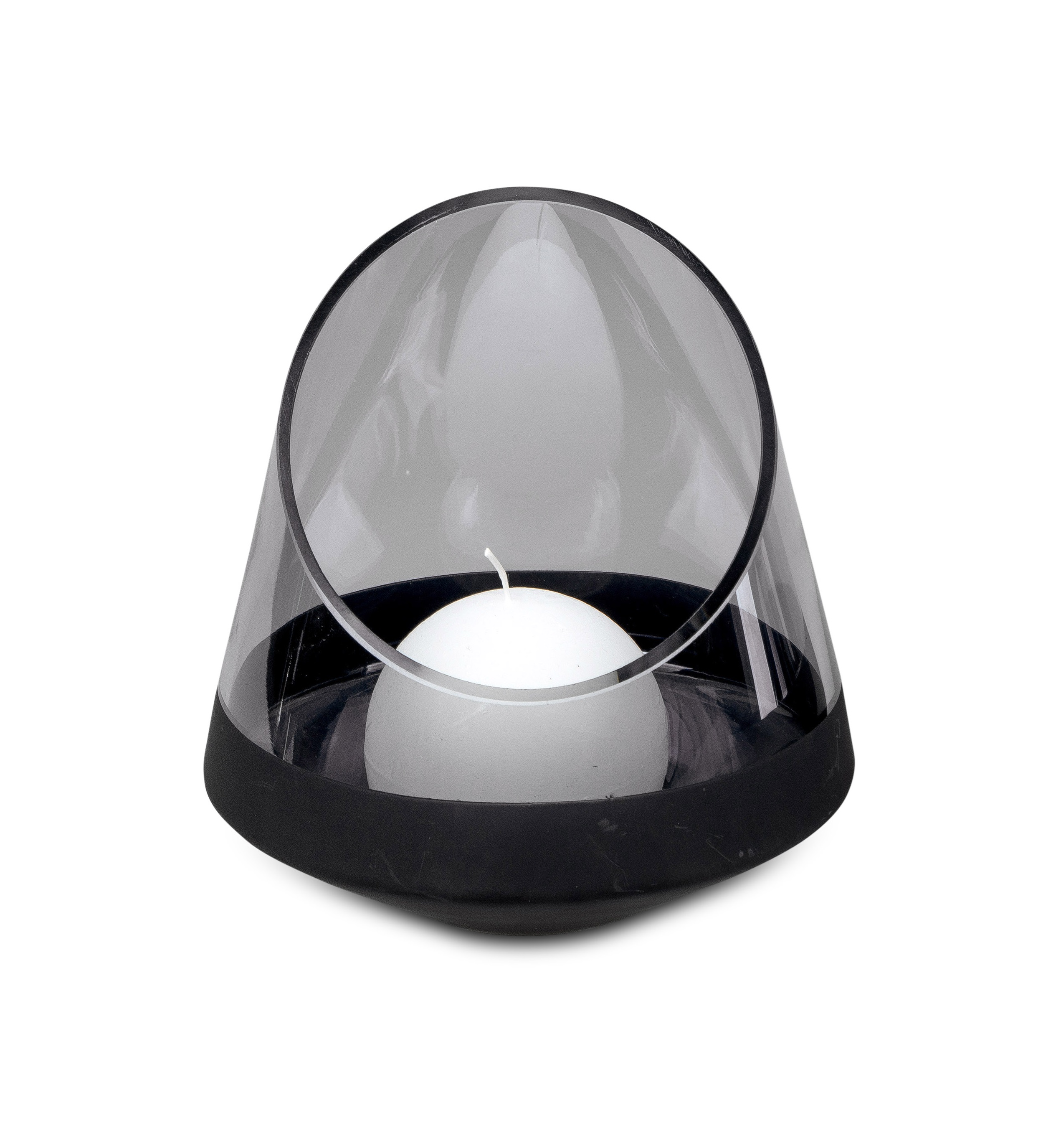 Windlicht Kerzenhalter BLACK METALLIC schräger Rand H. 17cm aus Glas Formano S23