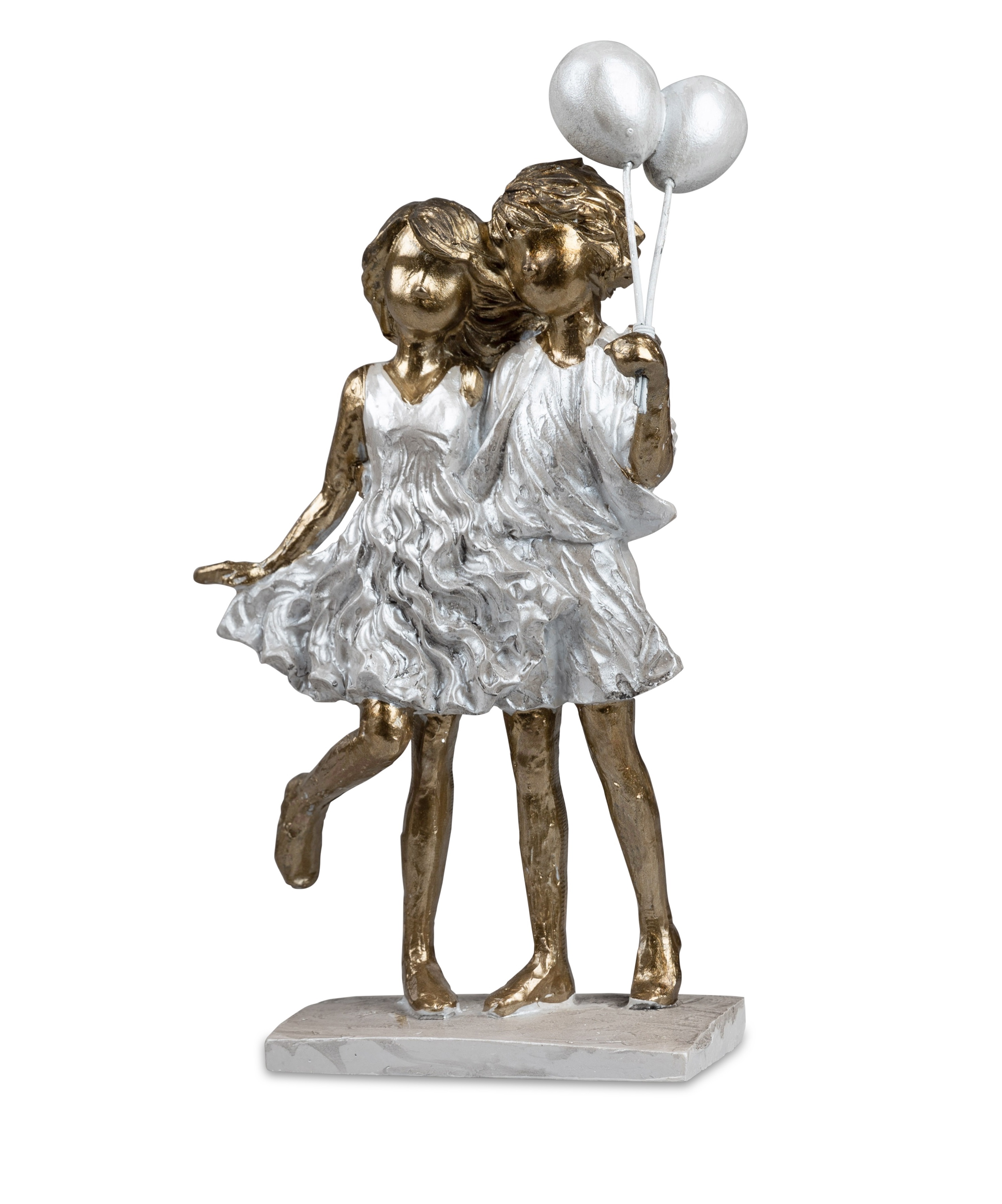 Dekofigur Kinderpaar mit Ballons stehend H. 19cm Gold-Metallic aus Polyresin Formano 
