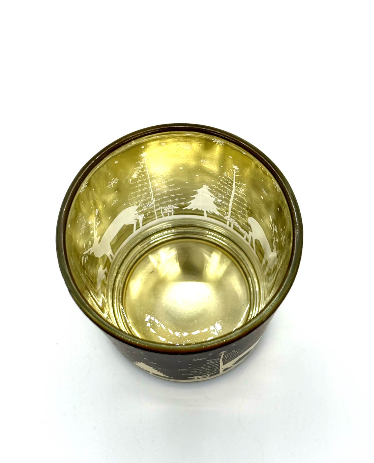 Windlicht Kerzenhalter schwarz/gold Winterlandschaft mit Reh 8cm Formano W24