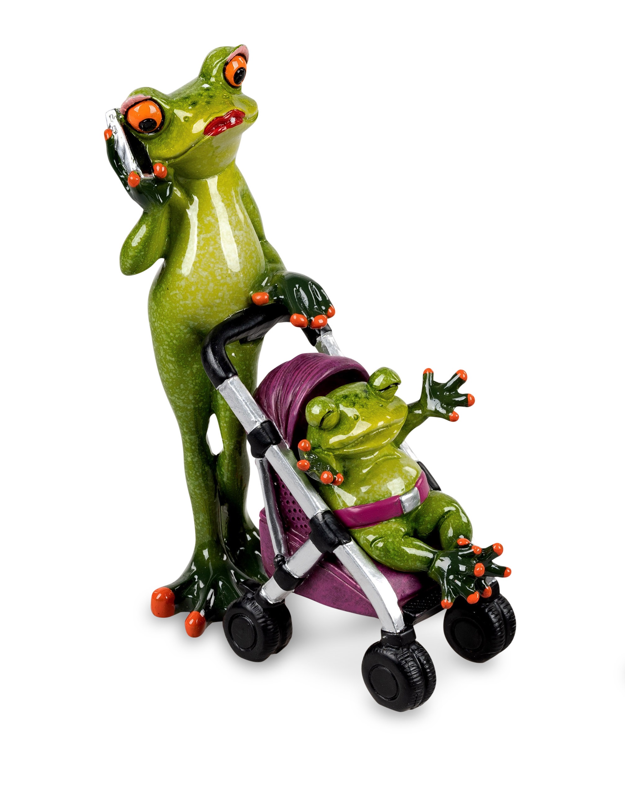 Froschmama mit Kinderwagen + Baby H.17cm witzige Dekofiguren Froschhausen Formano