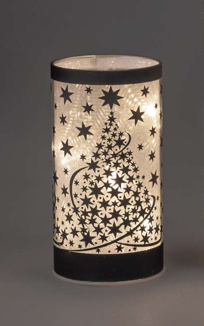 LED-Deko Leuchte TANNENBAUM mit Sternen H. 15 cm Zylinder  Lampe aus Glas Winterzeit formano