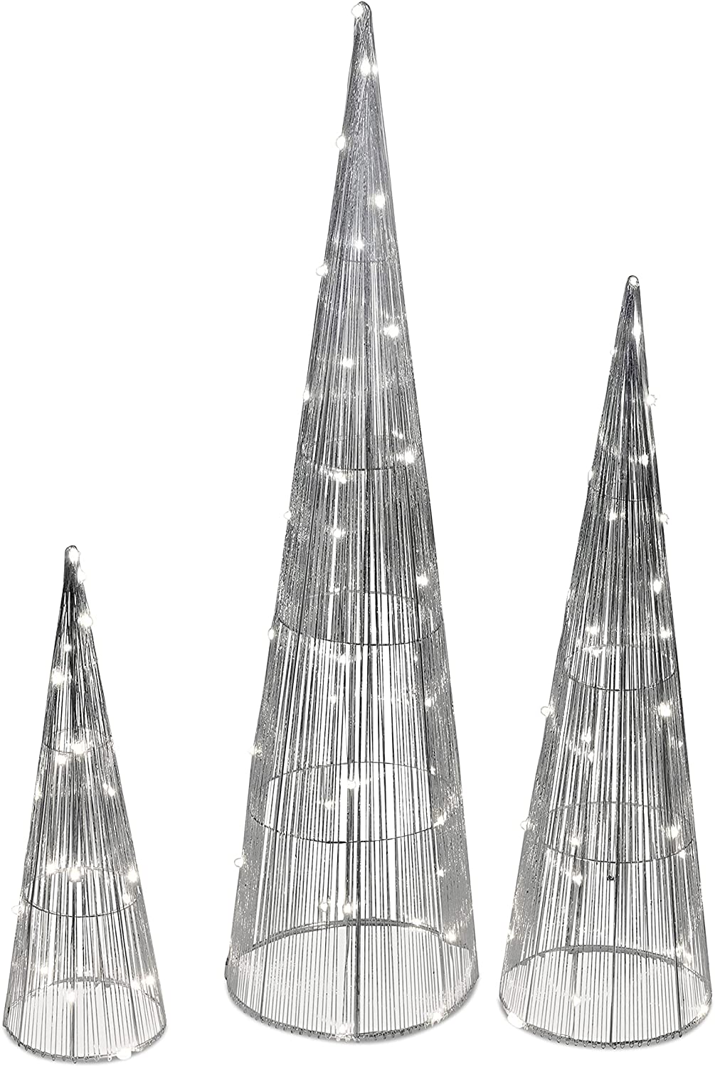 3tlg Set LED Licht Pyramide Silber 40cm + 60cm + 80cm m. ADAPTER Winter Formano