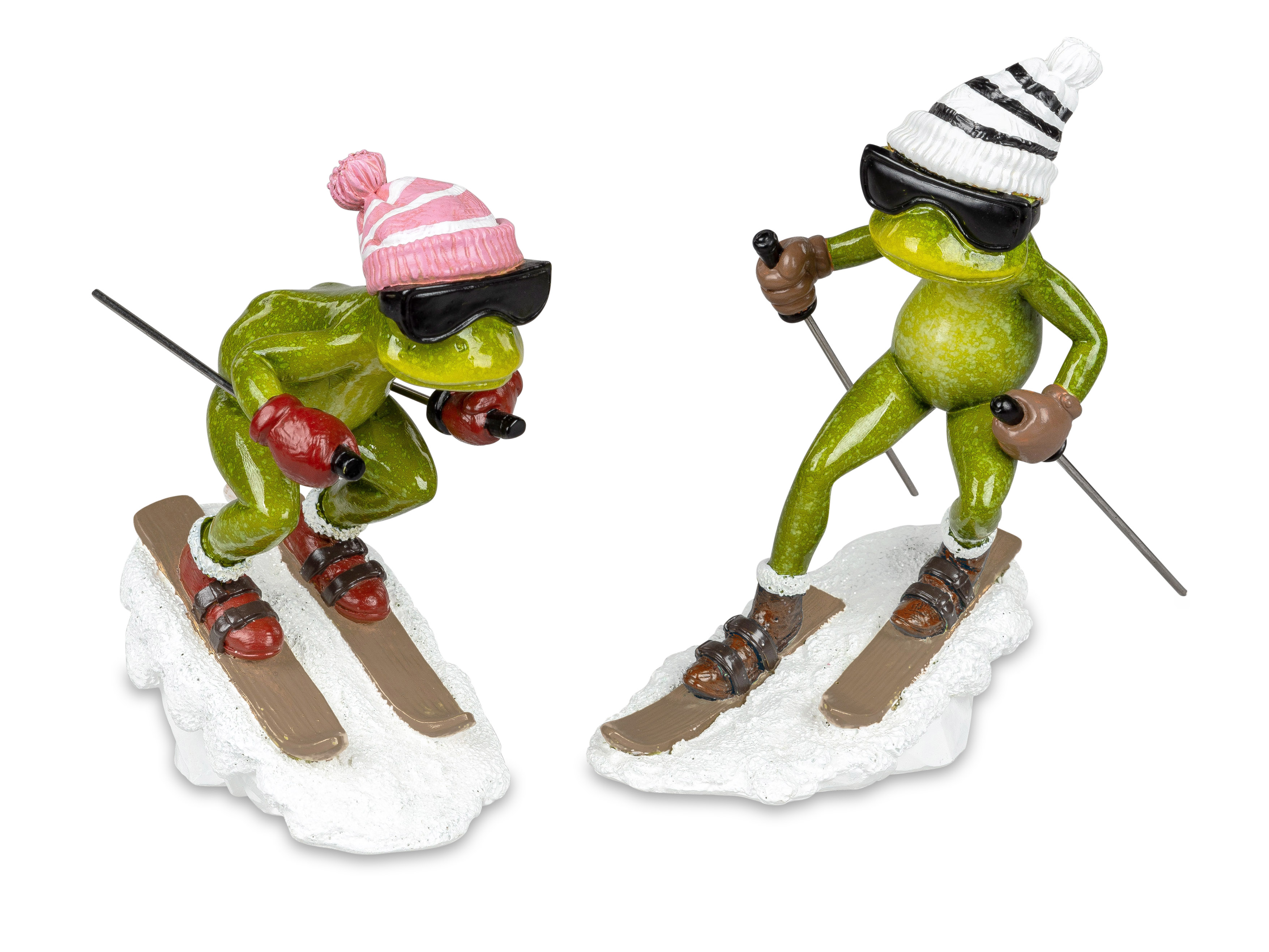 2er Set  Frosch Skiläufer lustige Frösche Deko Figur aus Poly 16,5 cm Formano 
